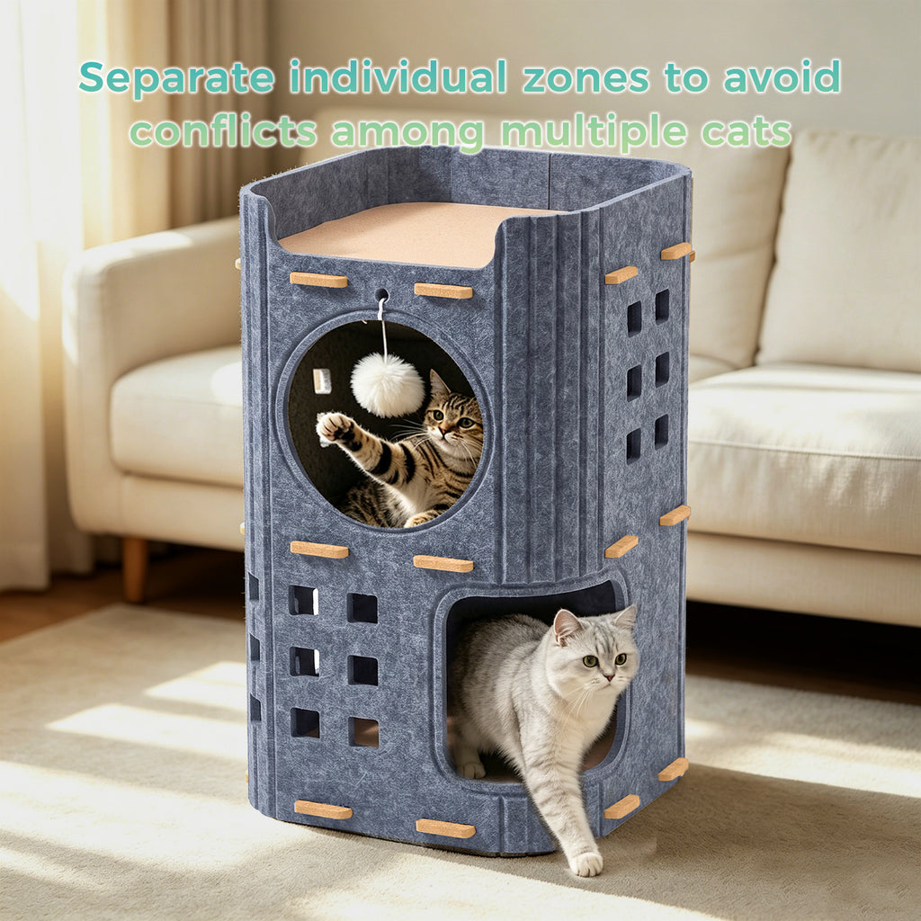Maison d'animaux de compagnie gris de deux étages en forme de trou