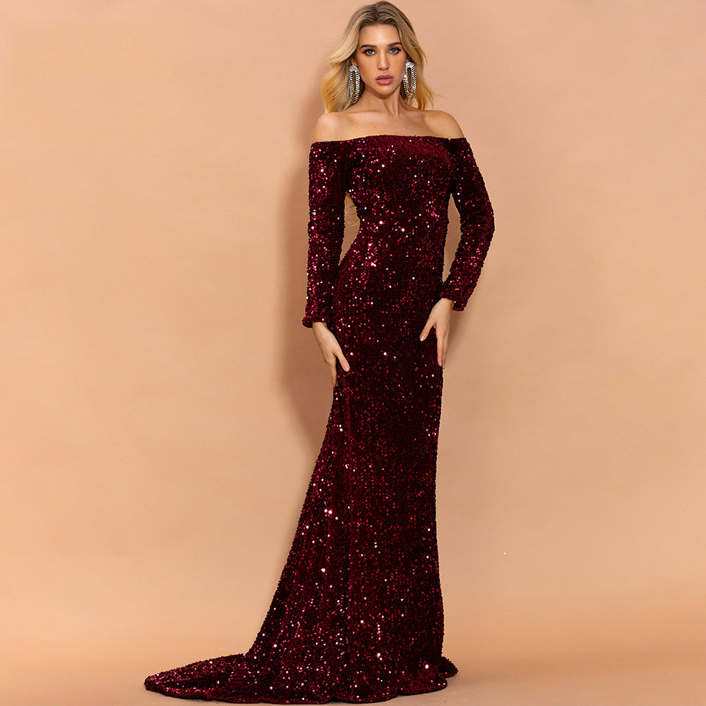 Robe de soirée pour sequins à manches longues sexy