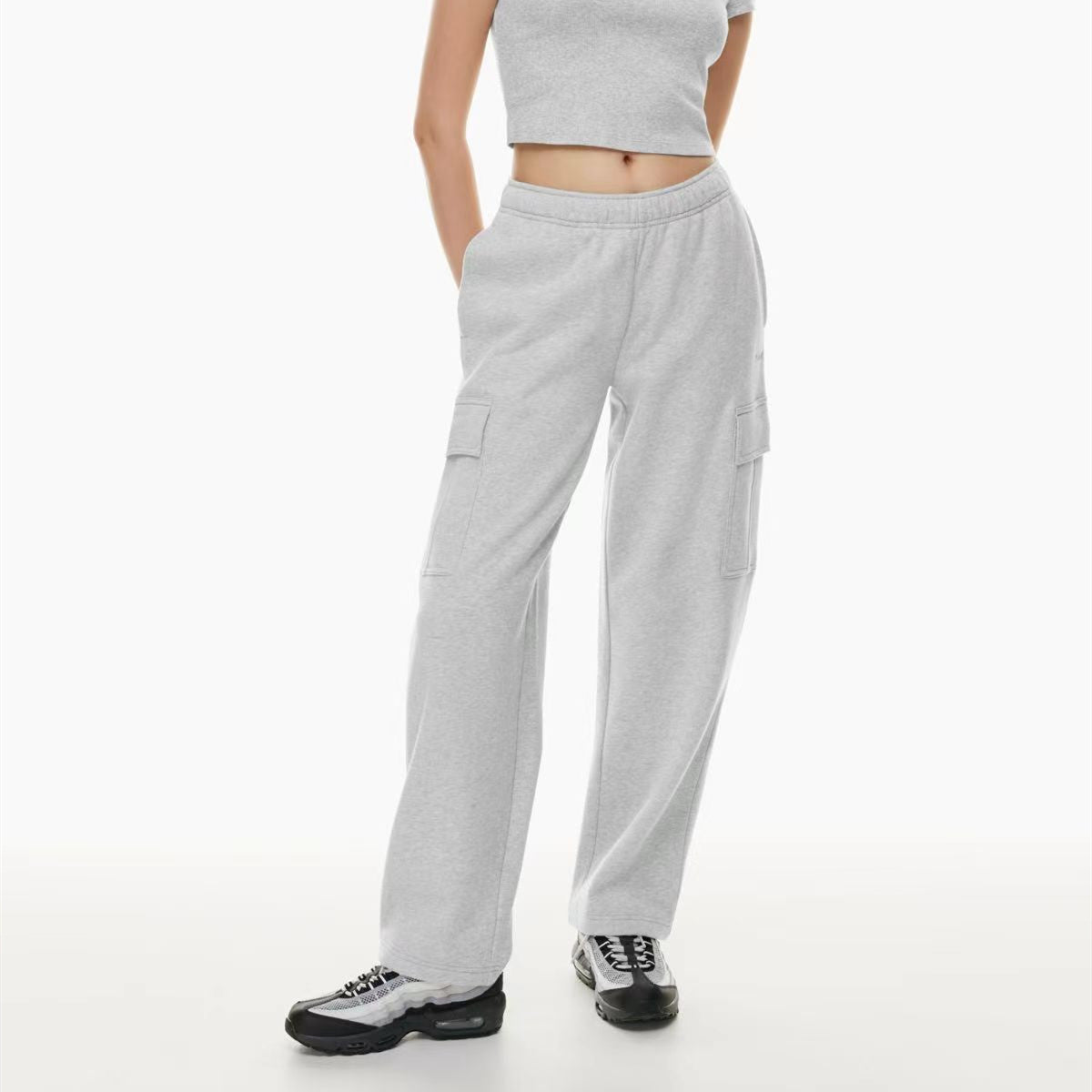 Pantalon de longueur de cheville large élastique taille haute
