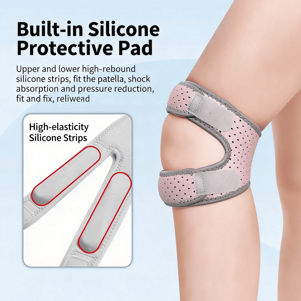 Bracelet de genou double Patella amélioré avec support de genou réglable en silicone Pad