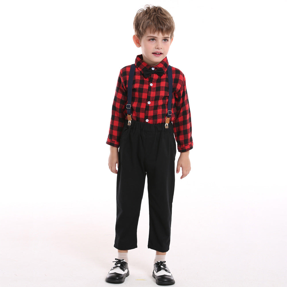 Soeurs de Noël et frères Autumn Plaid Chemise à manches longues Bib deux pièces