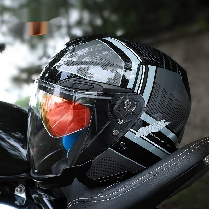 Moto homme d'été demi-quart casque homme de trois-quarts double visor pour hommes toute la saison