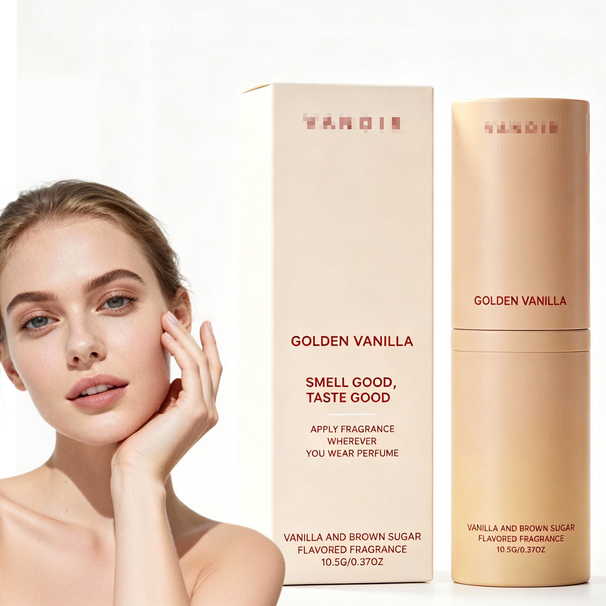 Diffuseur de roseau parfumé à la vanille dorée dans une hue crème brune enrichie d'une exterieure végétale