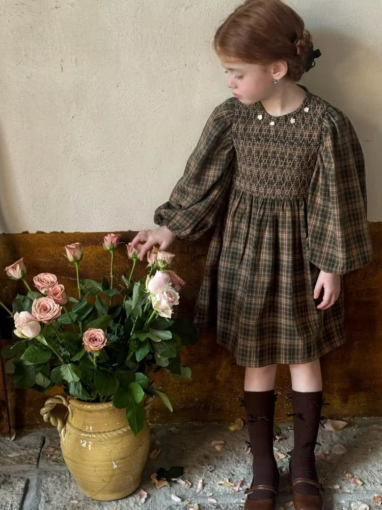 Robe Retro en Plaid des Enfants d'Automne