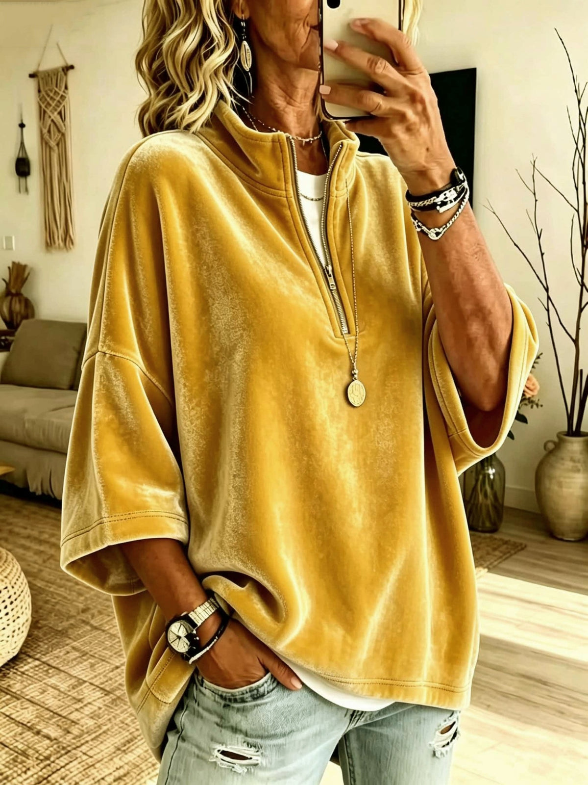 Solid velvet hoodie shirt