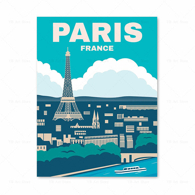 Vieille affiche de voyage toile peinture photo d'art