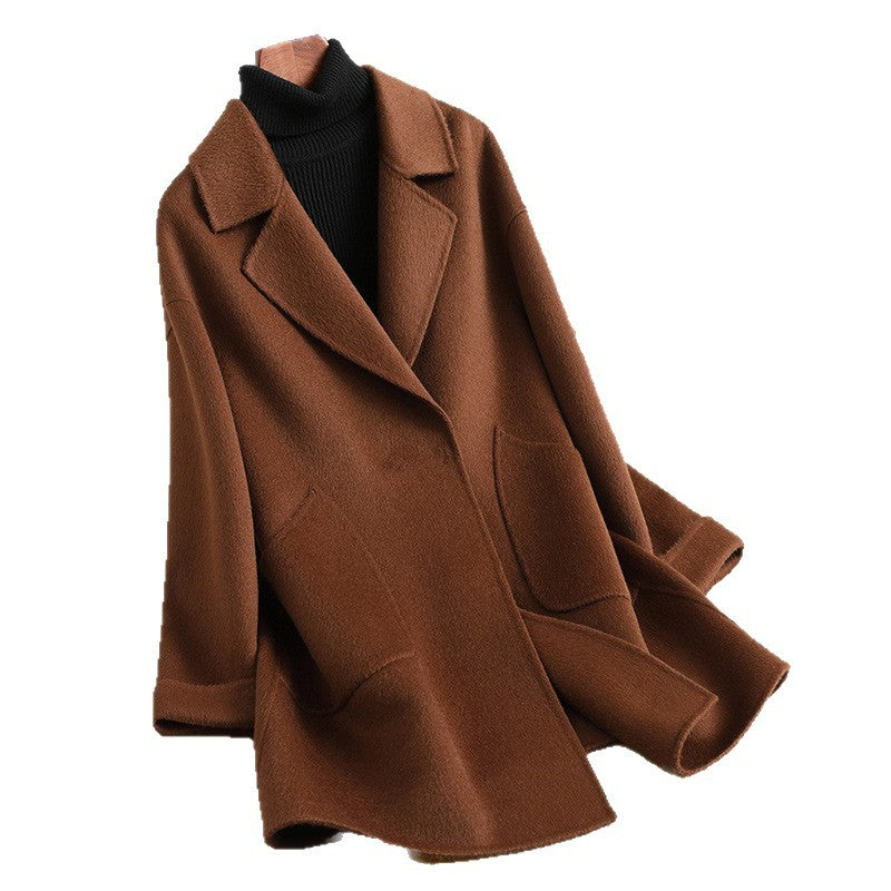 Automnehiver mi-longueur haut de gamme double face de laine manteau pour les femmes