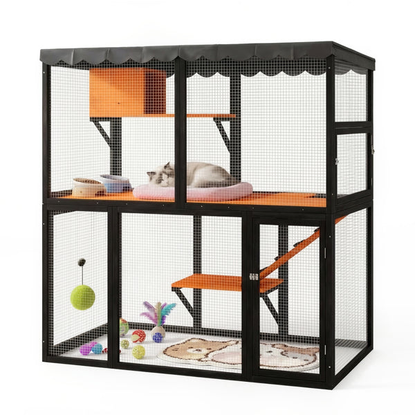 Catio en bois Enclos de chat extérieur Grande maison de chat pour les chats mulitiples Promenade