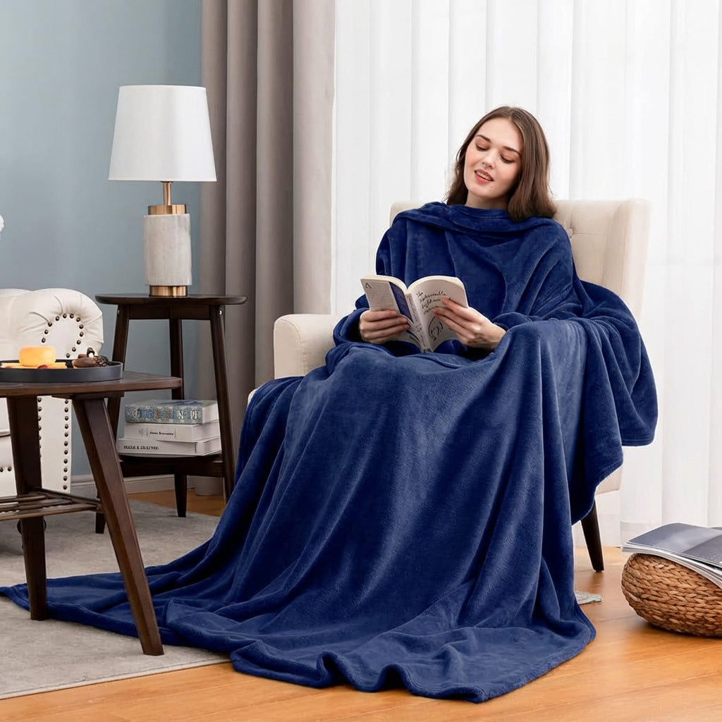Châle épaissé avec larges poches Couverture à manches en flanelle