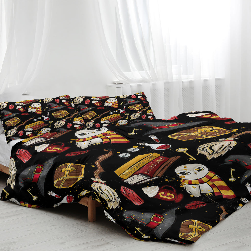 Ensemble de housses de couettes imprimées magiques - Literie microfibre pour chapeau Wizard Vintage