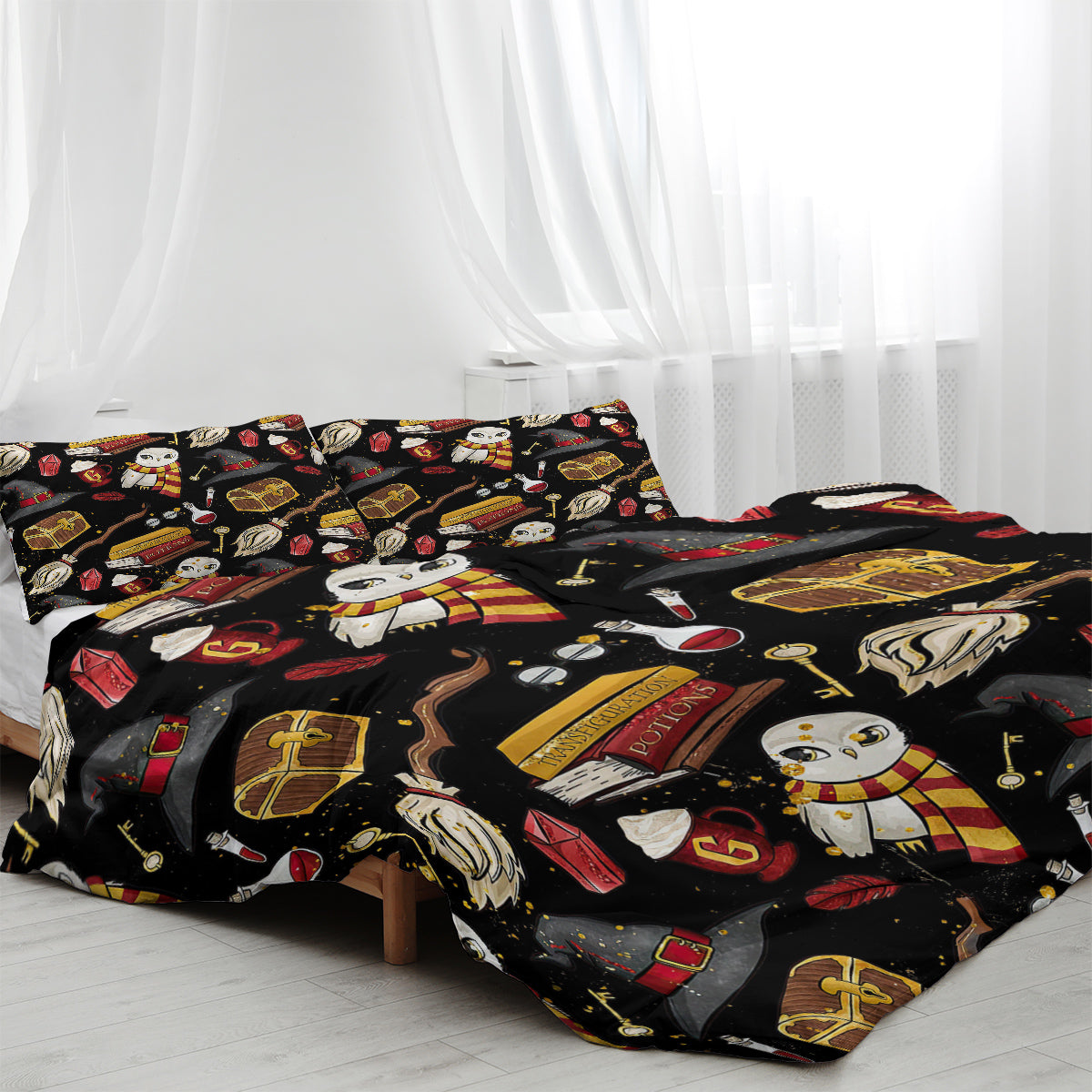 Ensemble de housses de couettes imprimées magiques - Literie microfibre pour chapeau Wizard Vintage