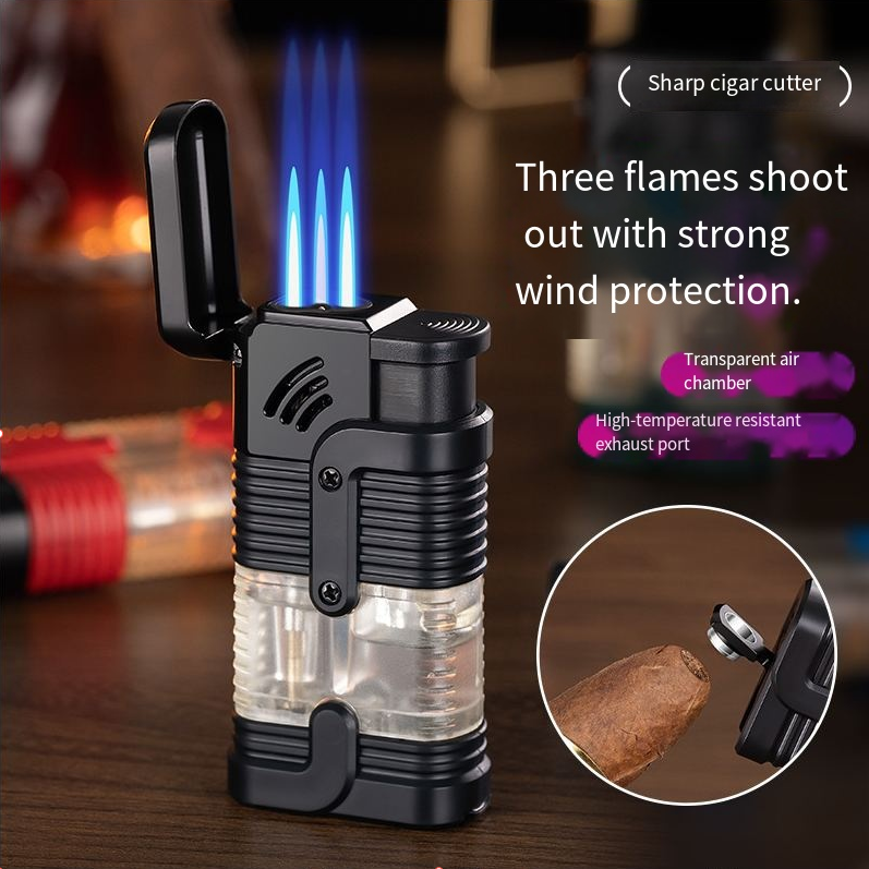 Trois lumières directes à la cigarette - Noir Trois flammes de la flamme Butane allumeur de flamme
