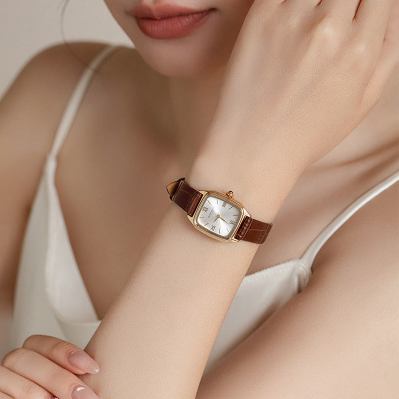 Montre en cuir véritable femmes Retro carré cadran étanche Et subtilement luxueux