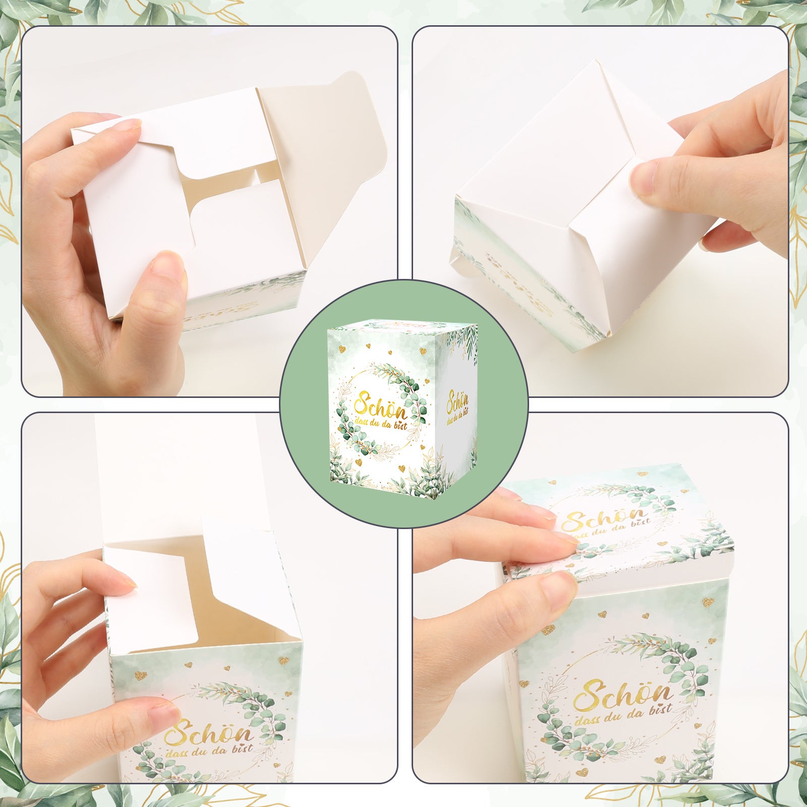 Nous sommes contents que vous soyez là ! Cadeau invité: Boîte à bonbons 24 pièces avec le design de feuille