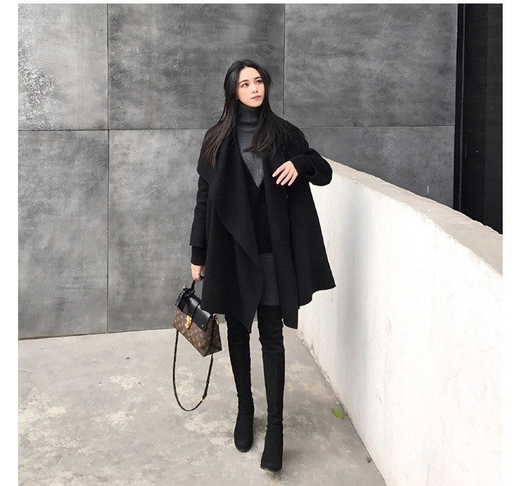 Noir Moyen Long Irrégulier Placage en laine