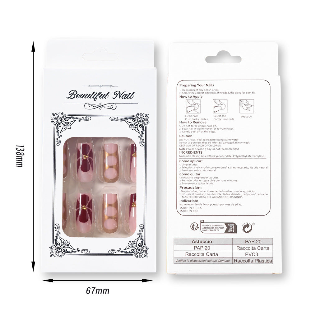 Printed Golden Midi-length Square Nail Tips