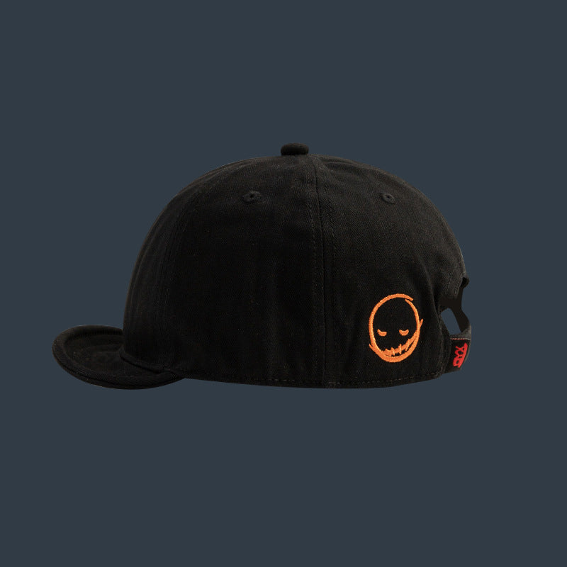 Men's and women's style Embroidered solid color Simple smile face short adjustable brim