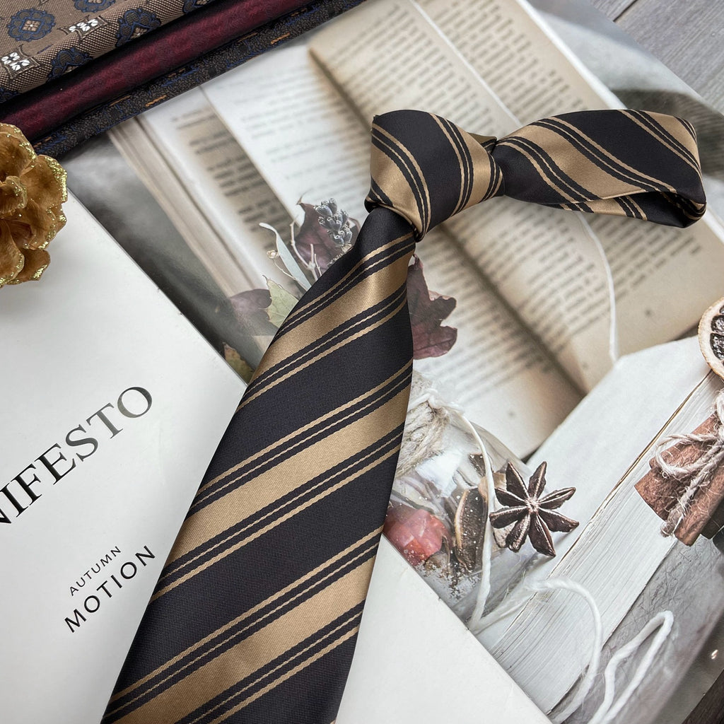 Retro Coffee Color Orange Red Striped Tie Hand Hit 8CM Hommes