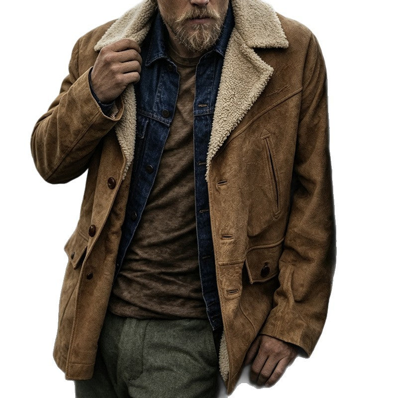Veste d'hiver Homme d'automne Retro-Style Européen Et l'Américain Suede Velvet