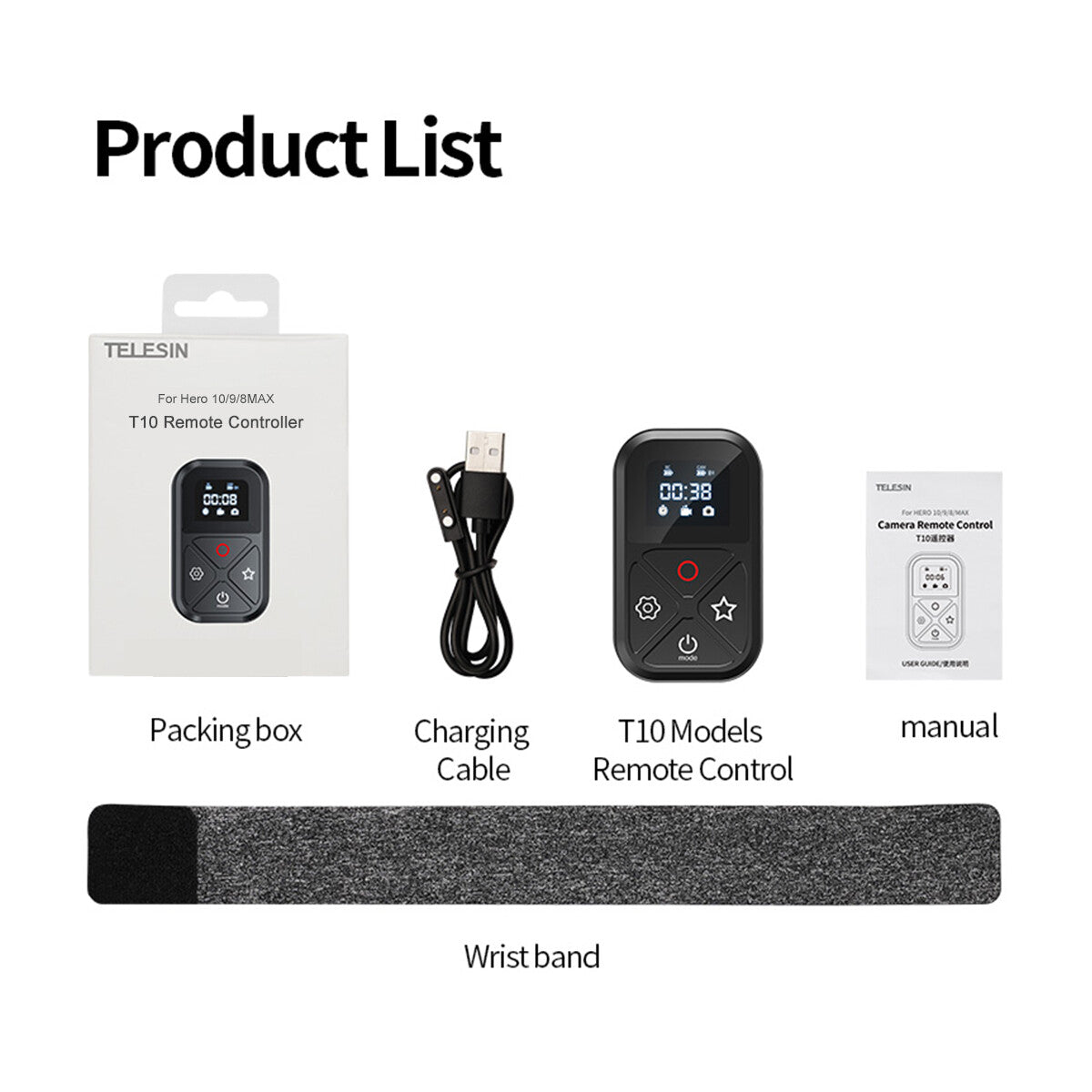 TELESIN Smart Wireless Télécommande Caméra Contrôleur pour Go Pro Hero 11 10 9 8