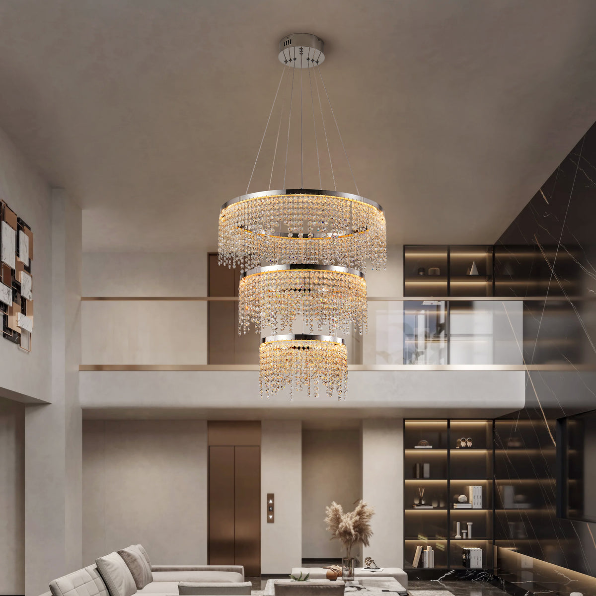 Lampe de plafond LED Lustre cristal 24 pouces