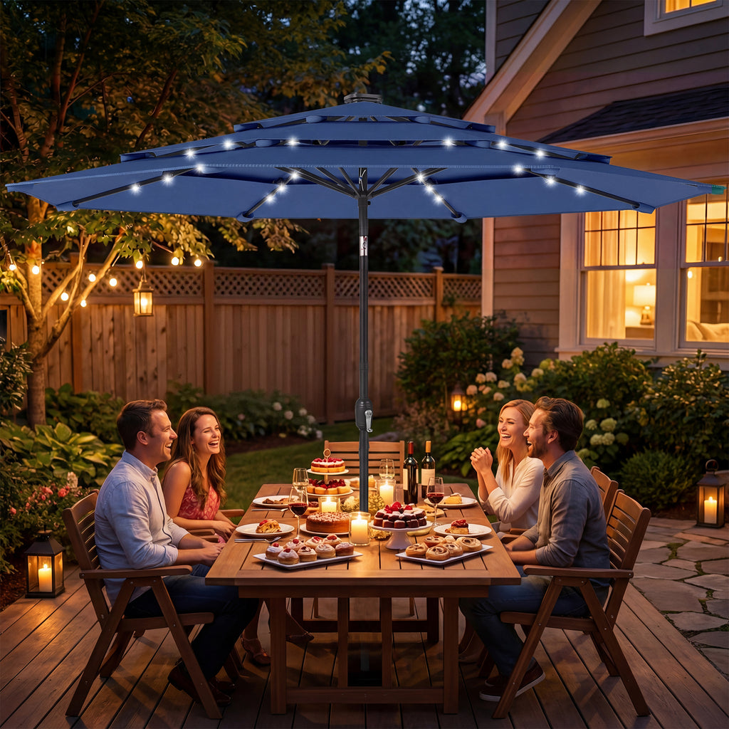 Parapluie extérieur Patio de 9,7 pieds avec lumières solaires LED
