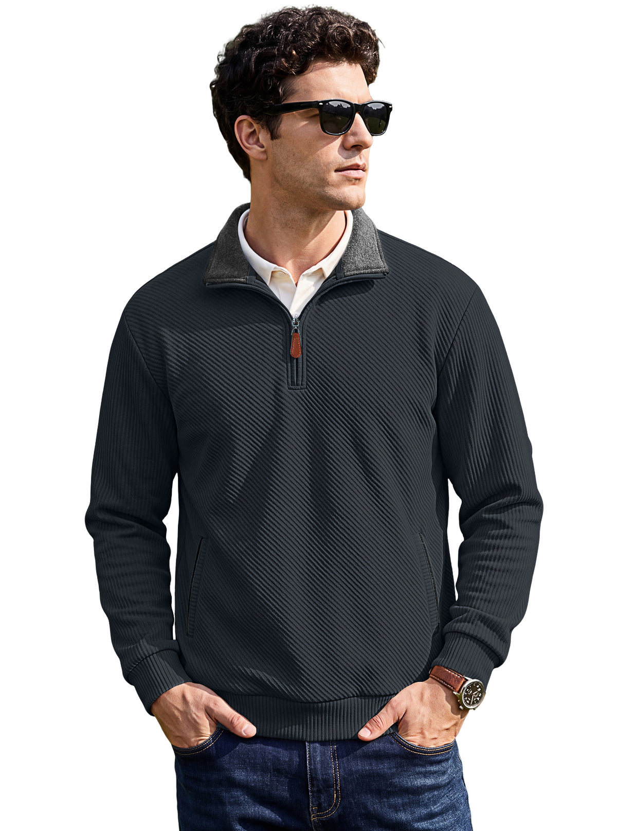 Texture masculine Collier Jacquard Top Commerce extérieur TK American Spring and Autumn Zipper Pocke