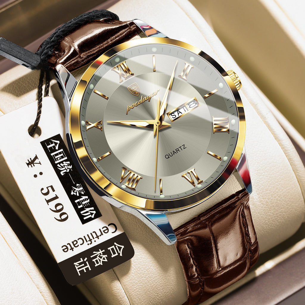 Homme occasionnel lumineux double calendrier montre étanche