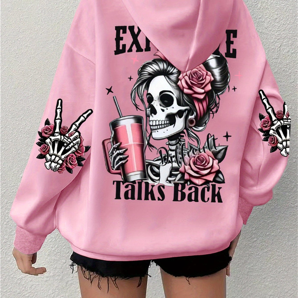 Sweatshirt à manches longues avec crâne et impression de lettre