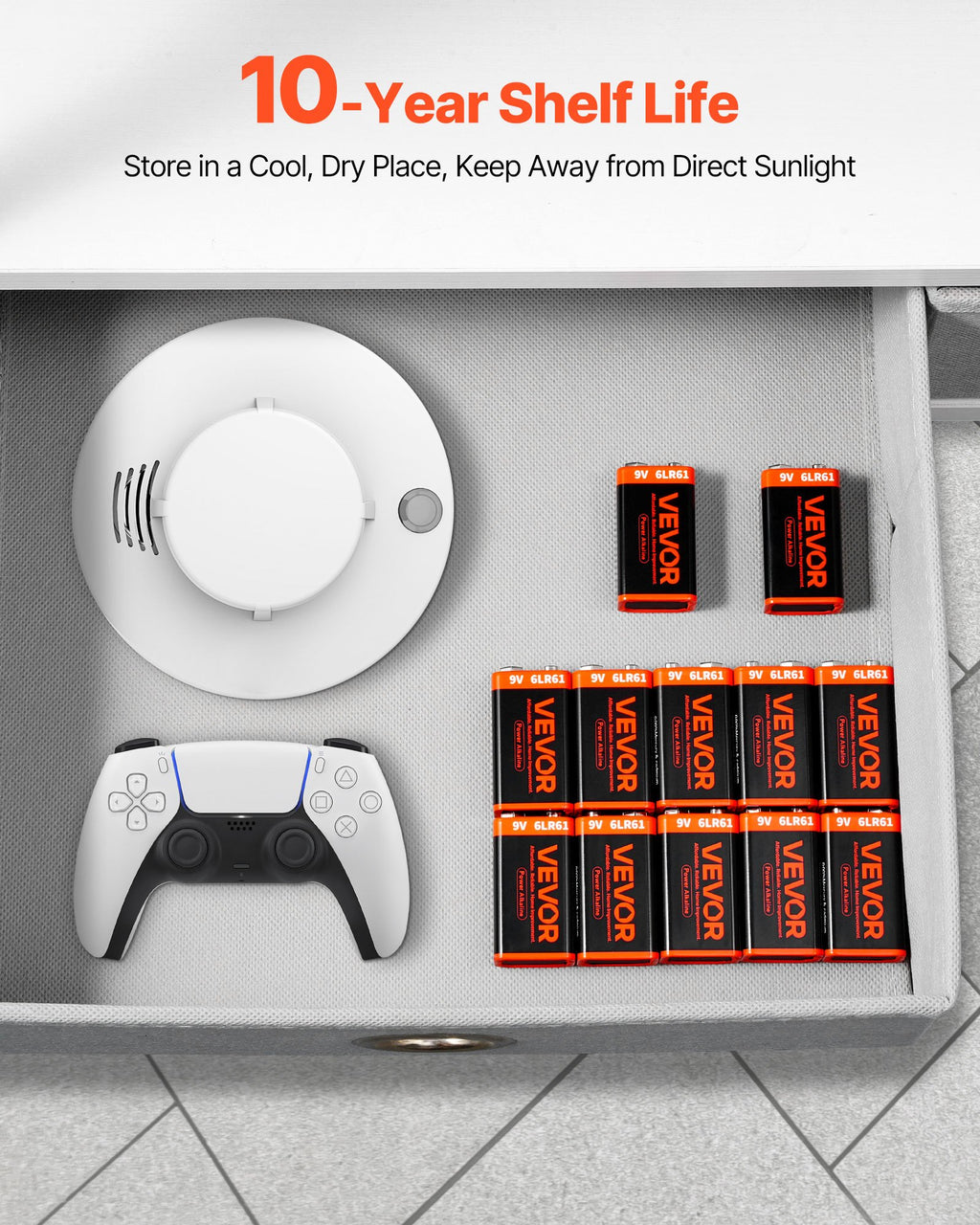 Batteries Alkaline 9V 12-Pack Batterie 9 Volt pour détecteur de fumée longue durée