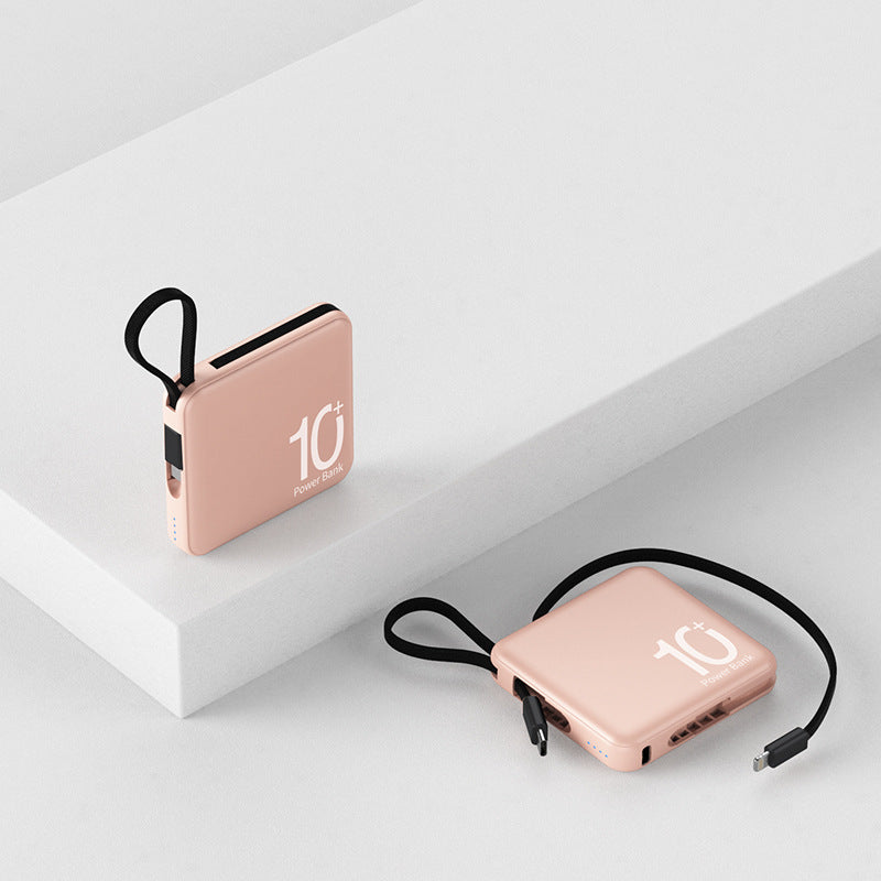 Mini Banque de puissance grande capacité petite et ultra-mince avec câble source d'énergie portable