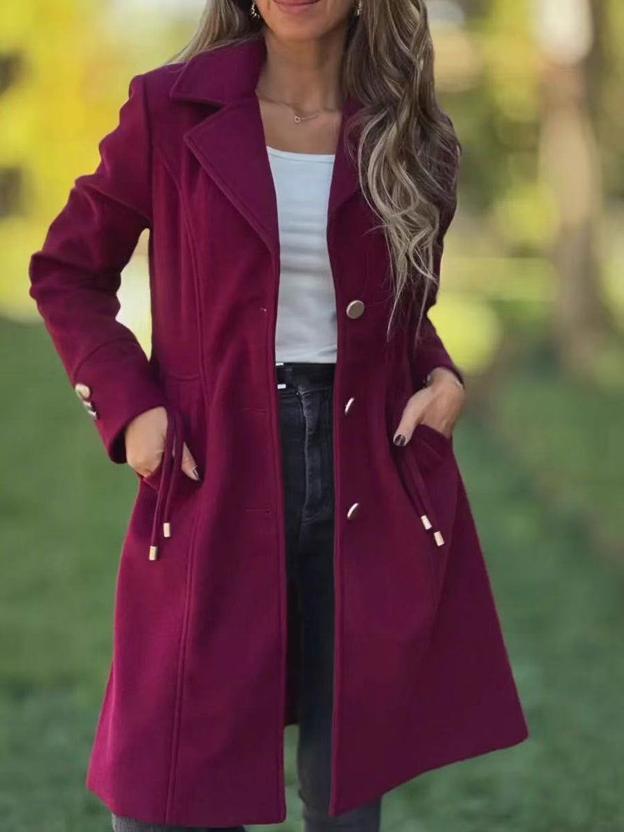 Femme Mode Solide-couleur Laine mi-long avec cordons et poches