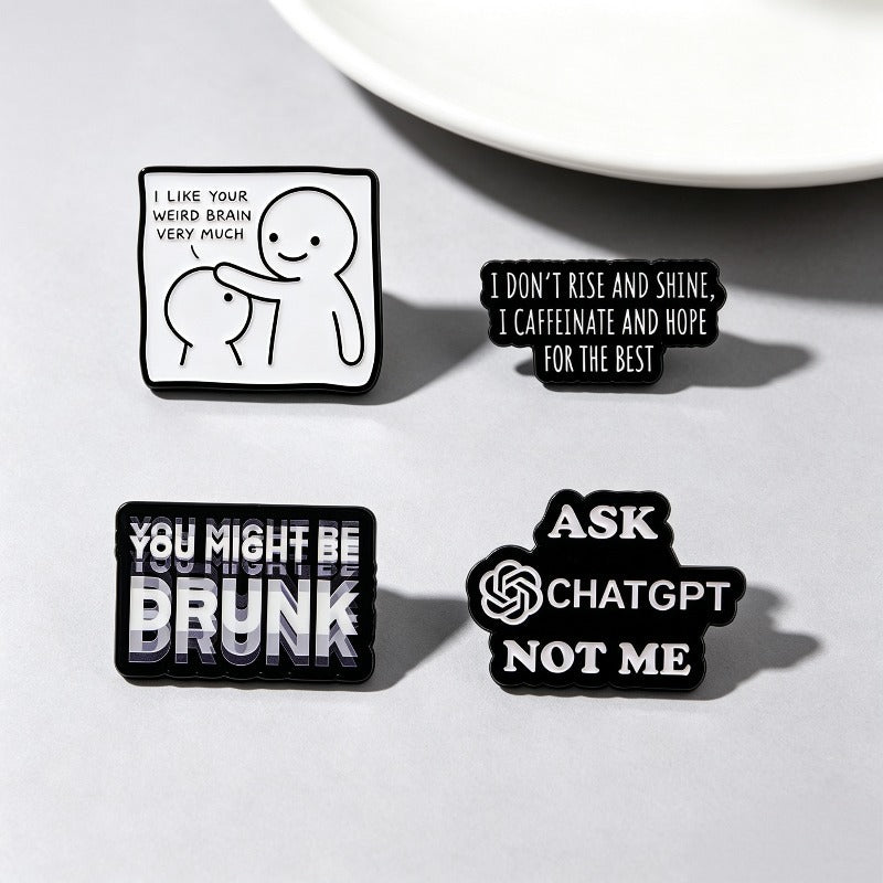 Creative English Citation Brooch Cartoon Metal Badge
