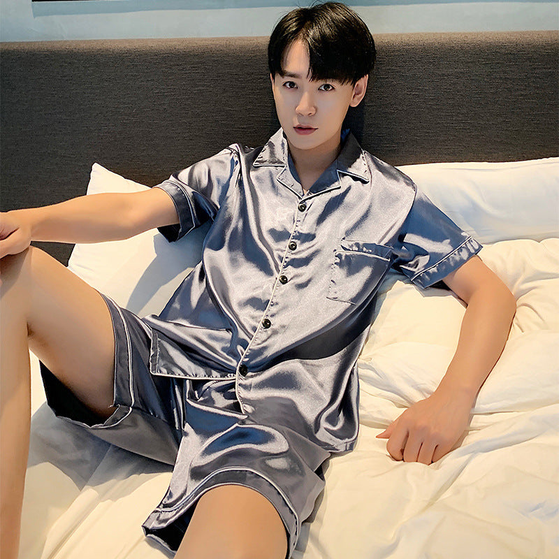 Pyjama pour homme Ice Ice Silk Thin Short Sleeve Plus Taille Loose Real Silk Jacquard Youth H