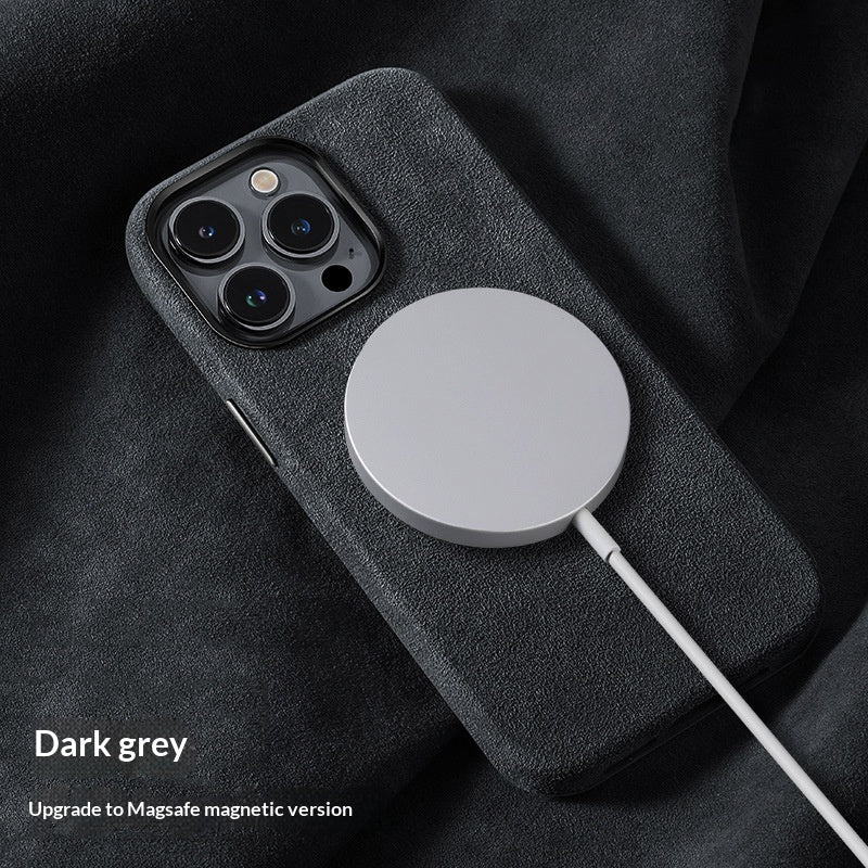 Étui de téléphone en cuir de charge magnétique haute de gamme Suede