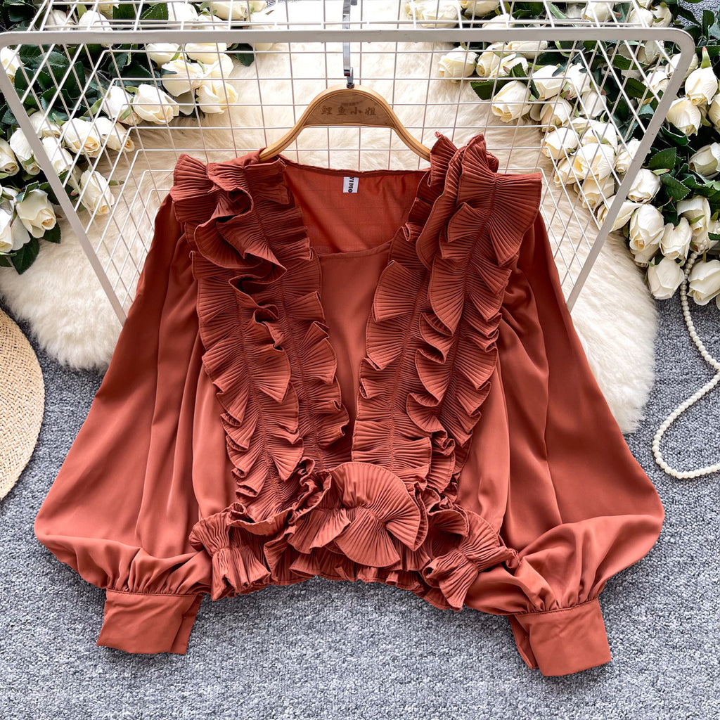 Socialite Court-Style Top avec les manches et l'ourlet volant