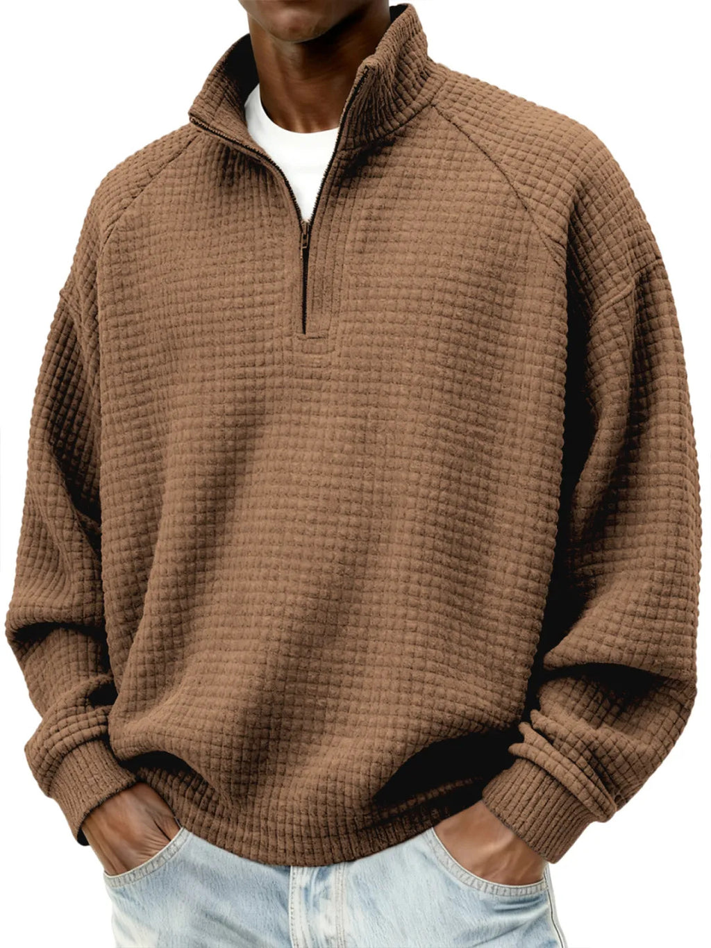 Rétro zippé petit chèque Casual Stand-collar Hommes manches longues