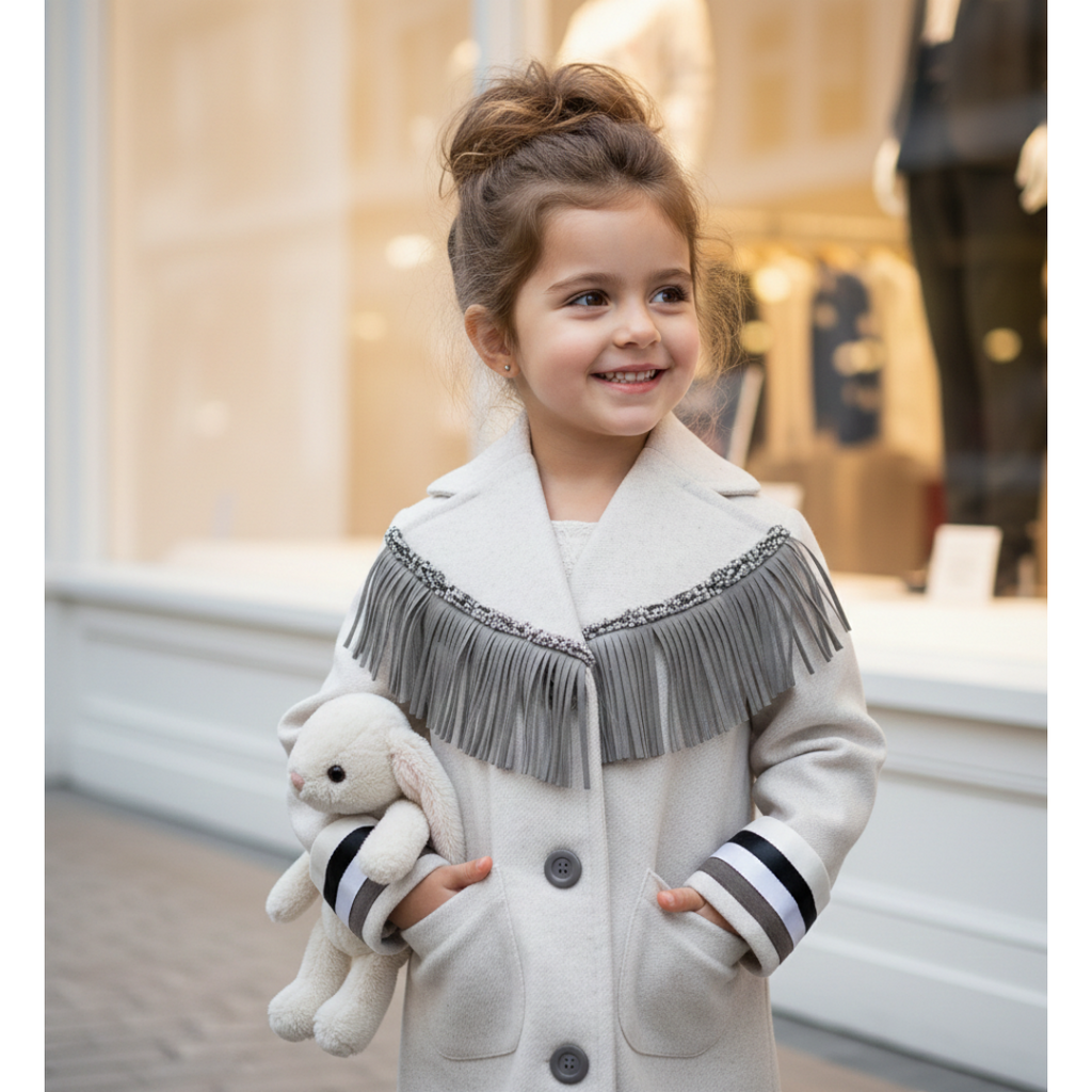 Filles Woolen Long Coat 3-12y Crème Orange Vintage Coat Style mignon