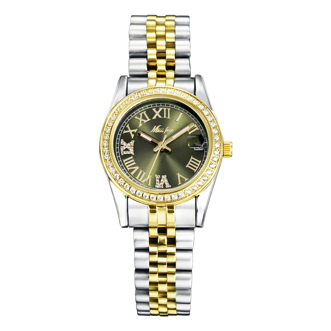 Femmes Élégante Minimaliste Élégante montre en acier inoxydable lumineux avec des Accents Diamant