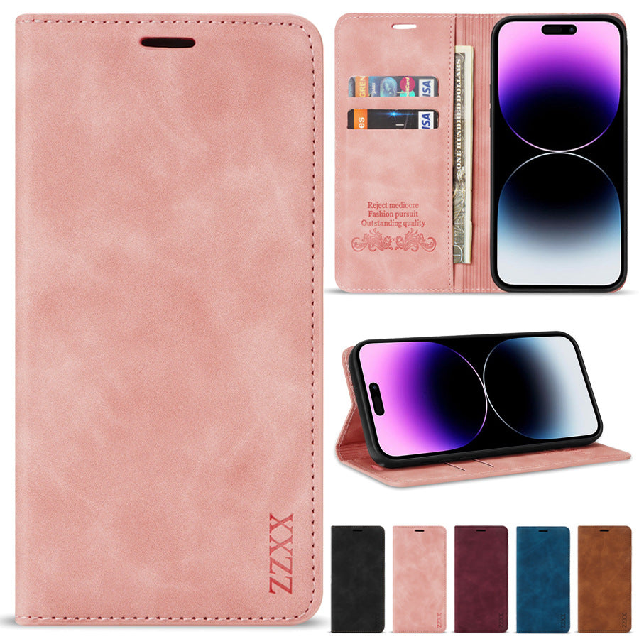 Coque de protection pour téléphone portable en cuir de portefeuille