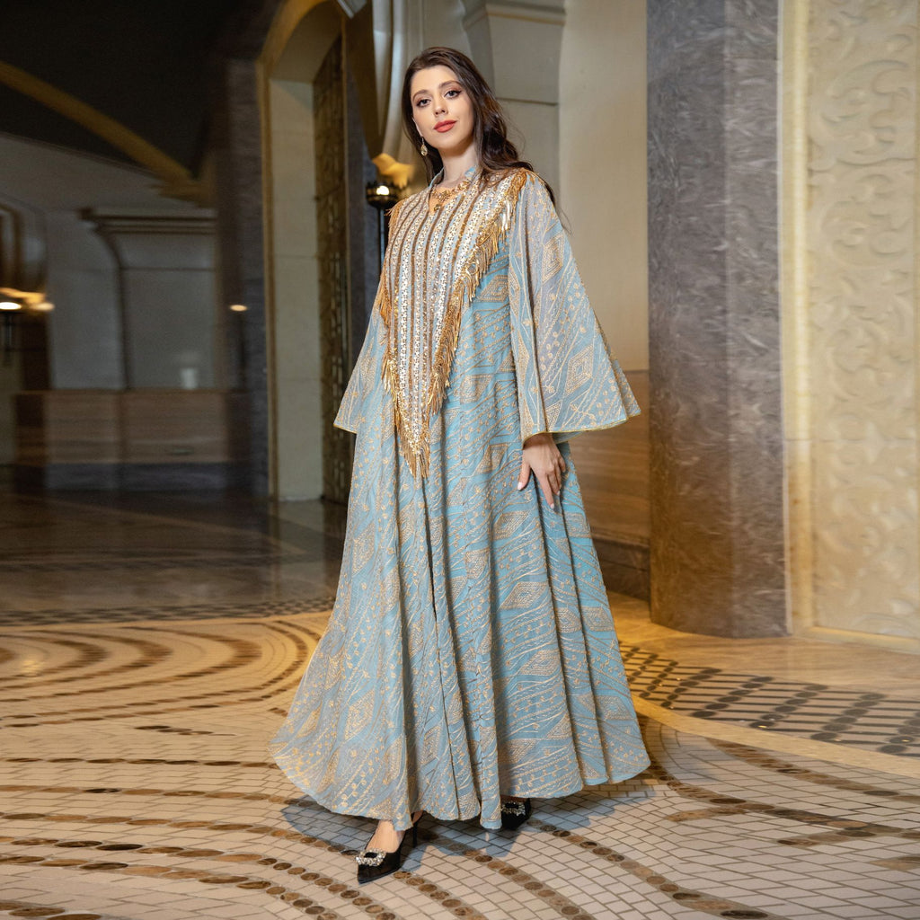 Festival Robe de soirée arabe Dubai Mesh Brodé Paillettes Robe Moyen-Orient