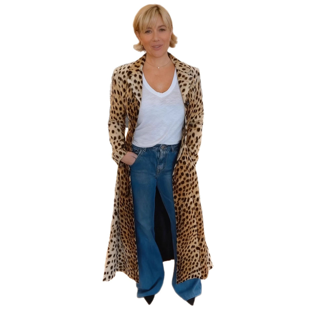 Leopard-print Casual Loose Blazer-style Cardigan Long Manteau Trench pour femmes