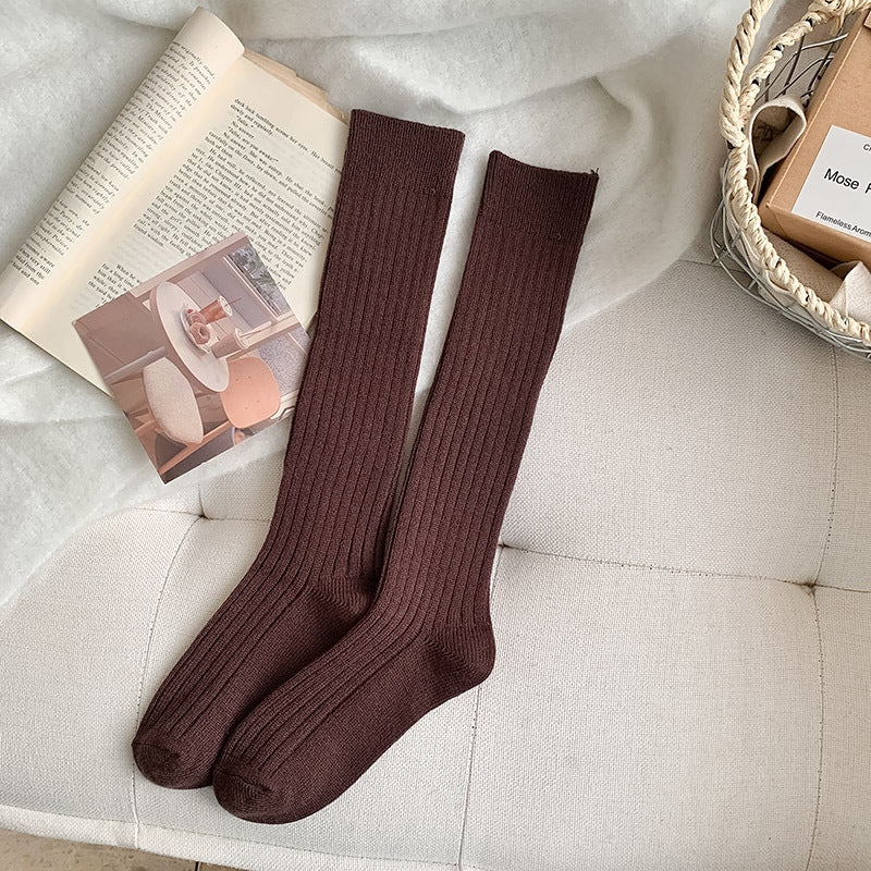 Chaussettes longues de style JK à rayures verticales de couleur solide