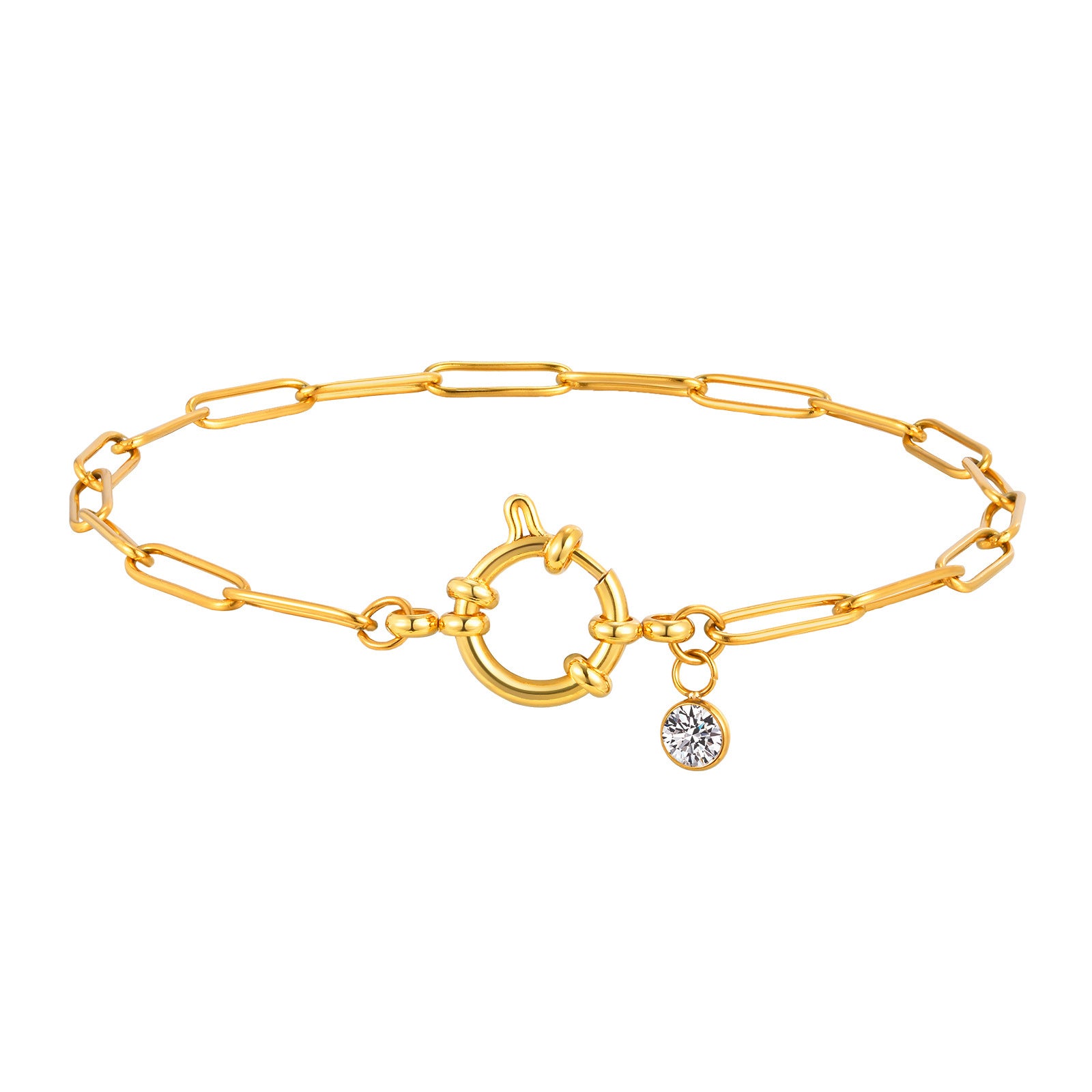 Acier Inoxydable Filet rectangulaire Bubble-clasp Anklet or