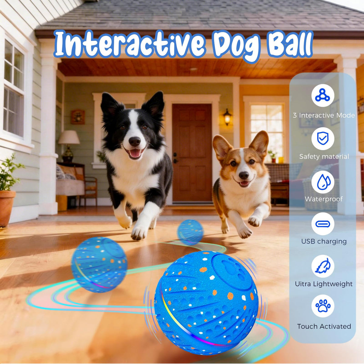 Ballon de chien interactif Mouvement automatique activé 3 modes Mouvement activé Rolling & Bouncin