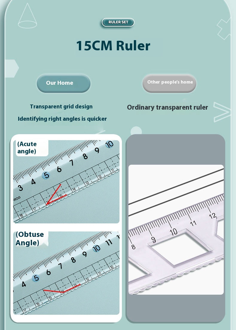 Youpai Ruler Sets Dessin acrylique transparent Protracteur carré quatre pièces