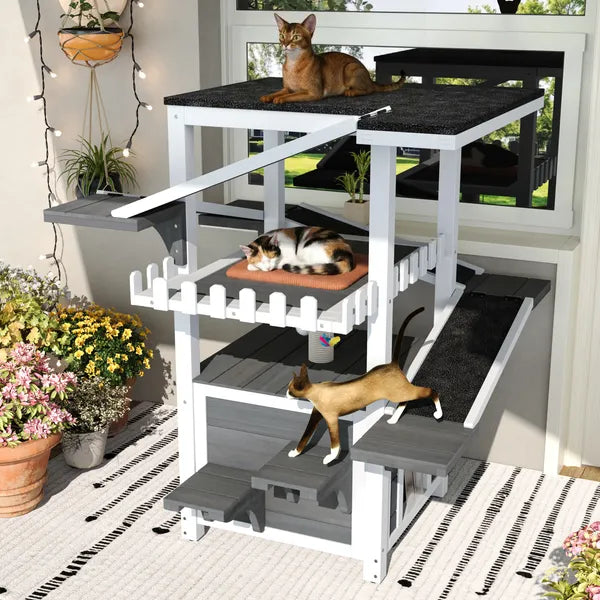 4 niveaux Outdoor Cat House Weaterproof Cat Tree Tower avec toit imperméable et 2 portes