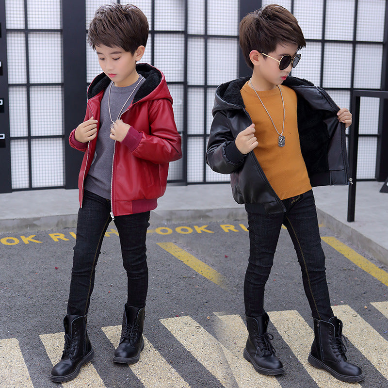 Veste en cuir PU Veste à capuche pour enfants