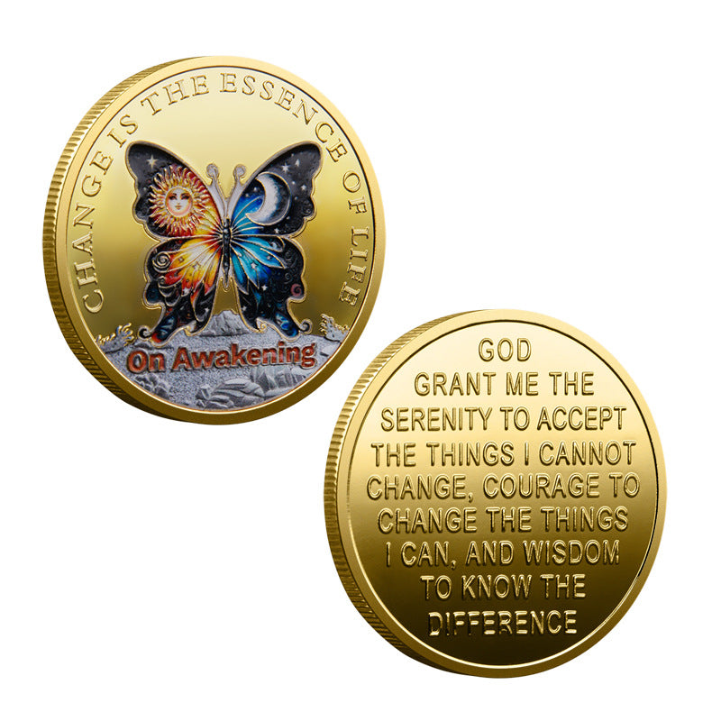 Médaille commémorative de papillon et pièce commémorative d'échange transitoire
