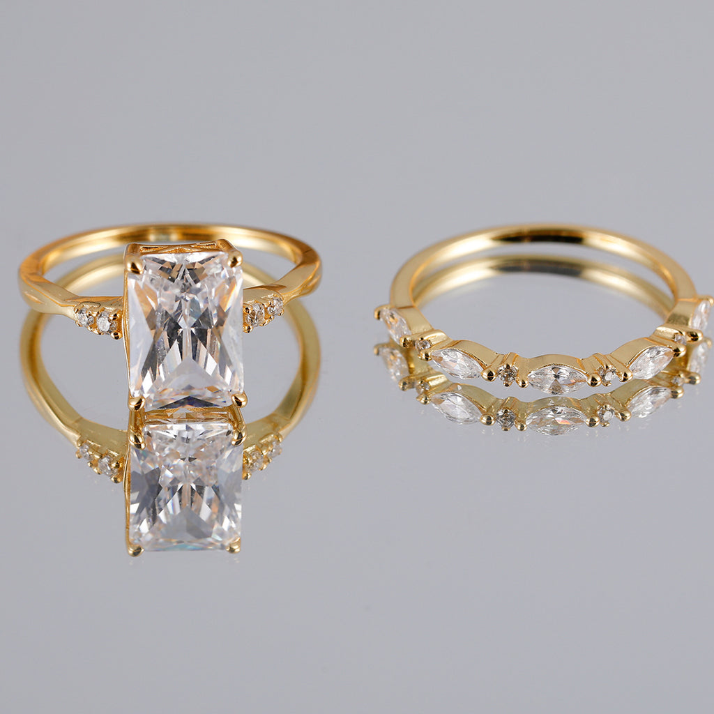 S925 Argent plaqué or 3,5ct Coupe émeraude Moissanite bague de mariage ensemble D Couleur VVS1 Taille US